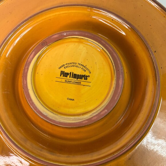 Pier 1 Sunflower Chip and Dip Server 12" Diameter Ceramic Round - Picture 8 of 9